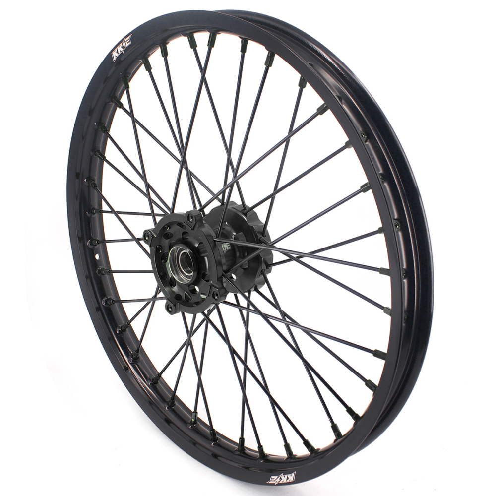 KKE 21/19 Dirt Bike Rims Wheels for Kawasaki KX125 KX250 1993-2002 Black Spokes/ Black Hubs