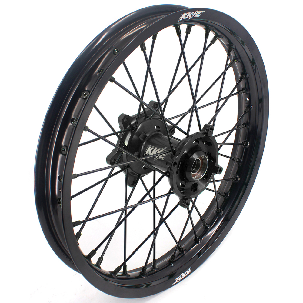 KKE 21/19 Dirt Bike Rims Wheels for Kawasaki KX125 KX250 1993-2002 Black Spokes/ Black Hubs