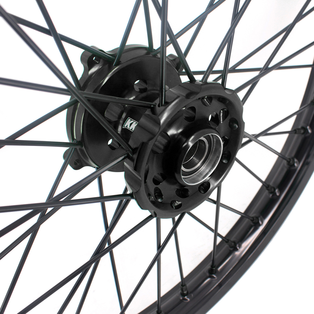 KKE 21/19 Dirt Bike Rims Wheels for Kawasaki KX125 KX250 1993-2002 Black Spokes/ Black Hubs