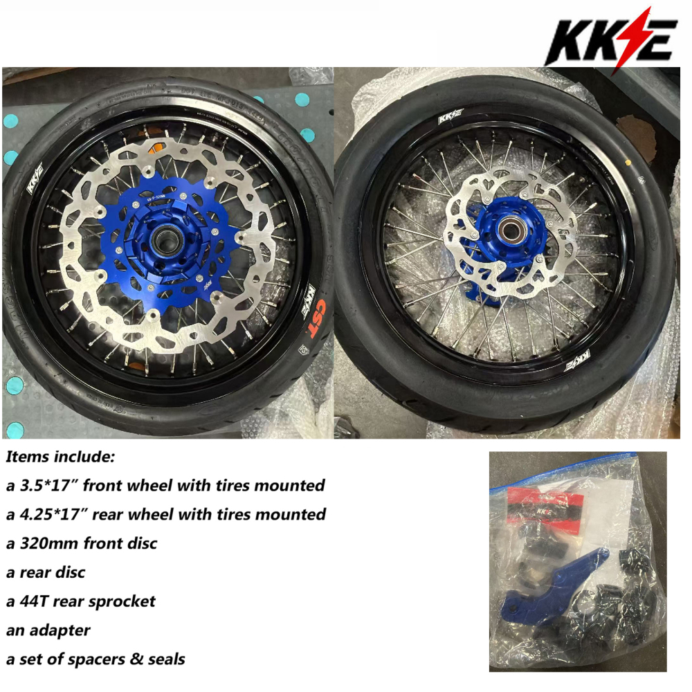 Returned Wheels fit KTM EXC SX XC 2003-2026 Husqvarna  TE / TC / FE / FC / FX   2014-2026 -- KKE 3.5/4.25 Motorcycle Supermoto Wheels with CST Tire CNC Blue Hub
