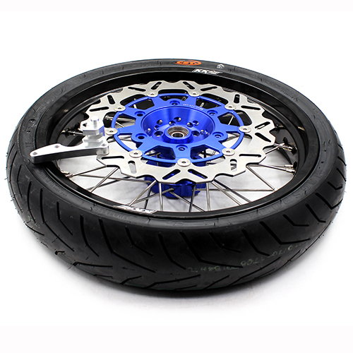 KKE 3.5/4.25*17 Supermoto Motorcycle Wheels Rims Set with CST Tire Fit SUZUKI DR650SE 1996-2024 With Blue Cush Hub