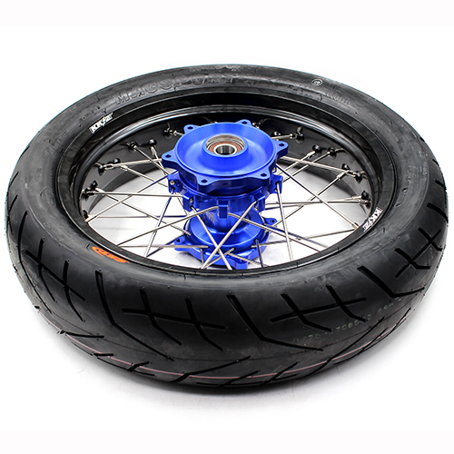 KKE 3.5/4.25*17 Supermoto Motorcycle Wheels Rims Set with CST Tire Fit SUZUKI DR650SE 1996-2024 With Blue Cush Hub