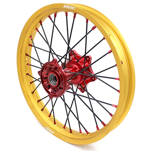 KKE 21/19 MX Casting Wheels Set Fit HONDA CRF250R 2004-2013 CRF450R 2002-2012 Gold Rims Red hub