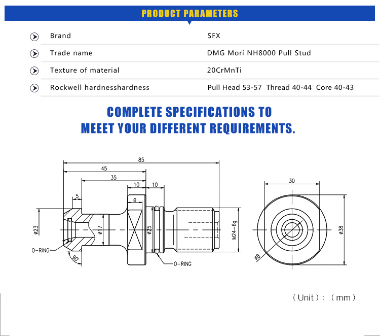 DMG Mori Pull Studs POM50H1 Dual O Ring Fits DGM Mori Holders