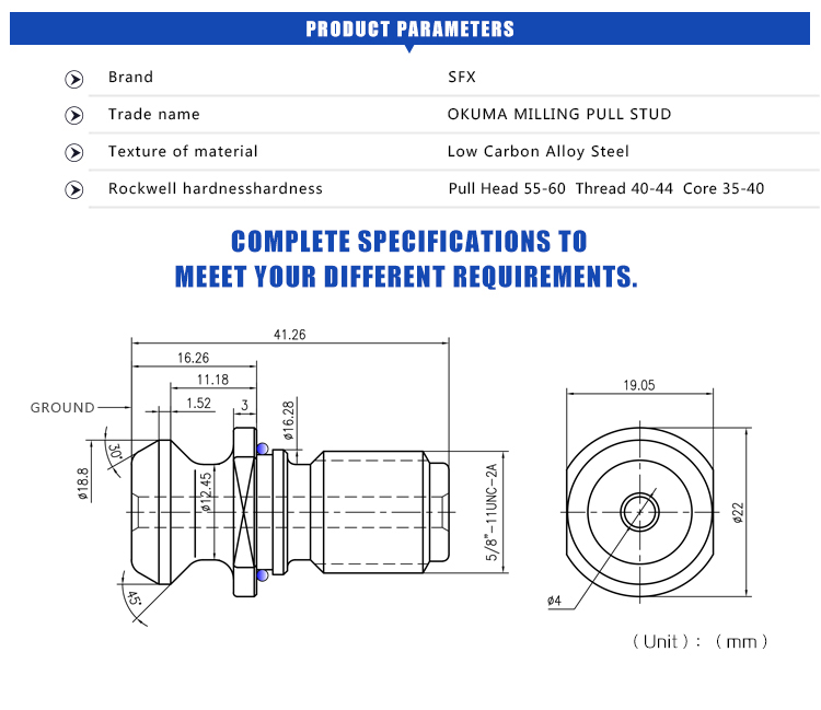 Okuma CAT40 O Ring Pull Stud Coolant ø 4mm Mass Production