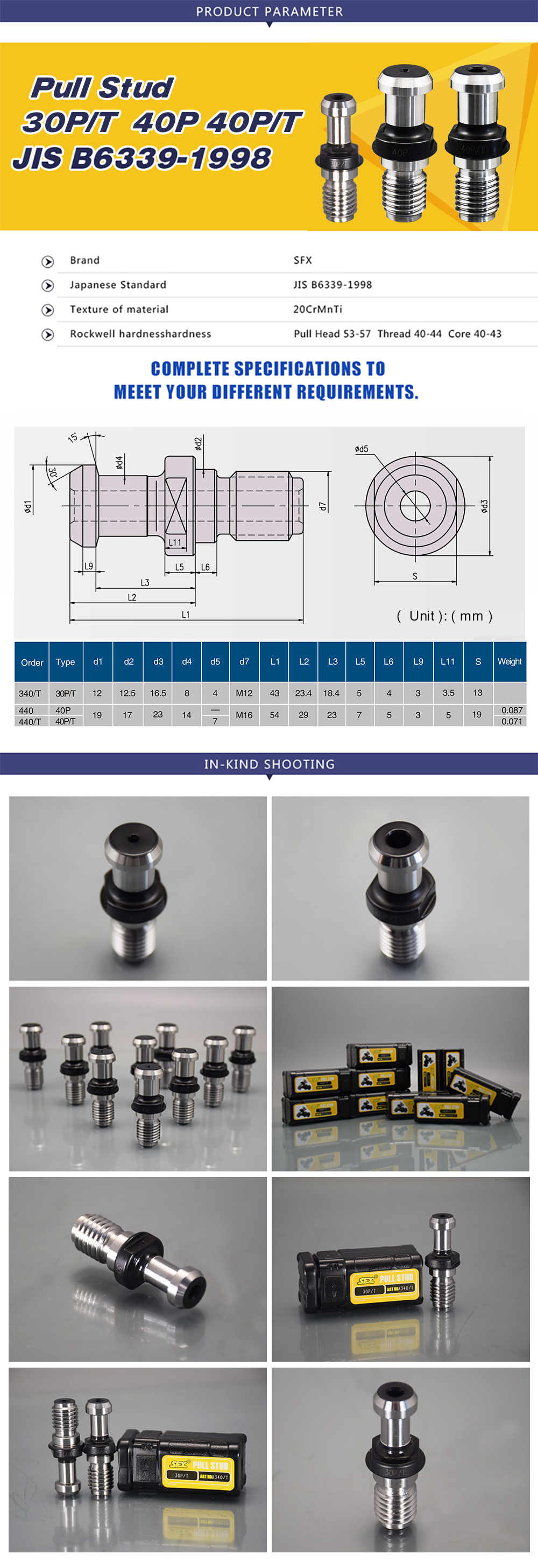 Retention Knob JIS B6339-30P/T 40P 40P/T Pull Stud