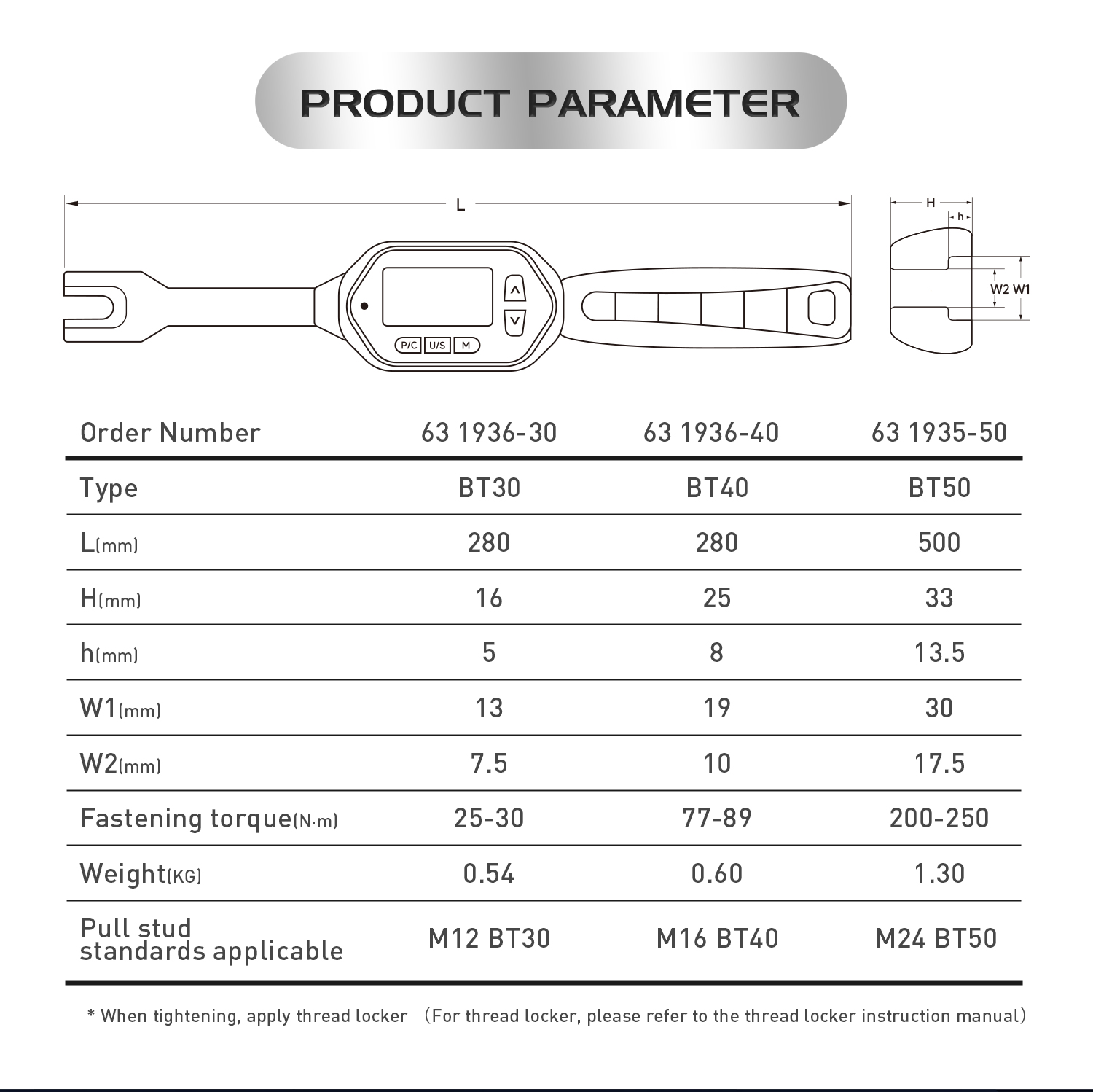 digital torque wrench for BT30 BT40 BT50 pull studs