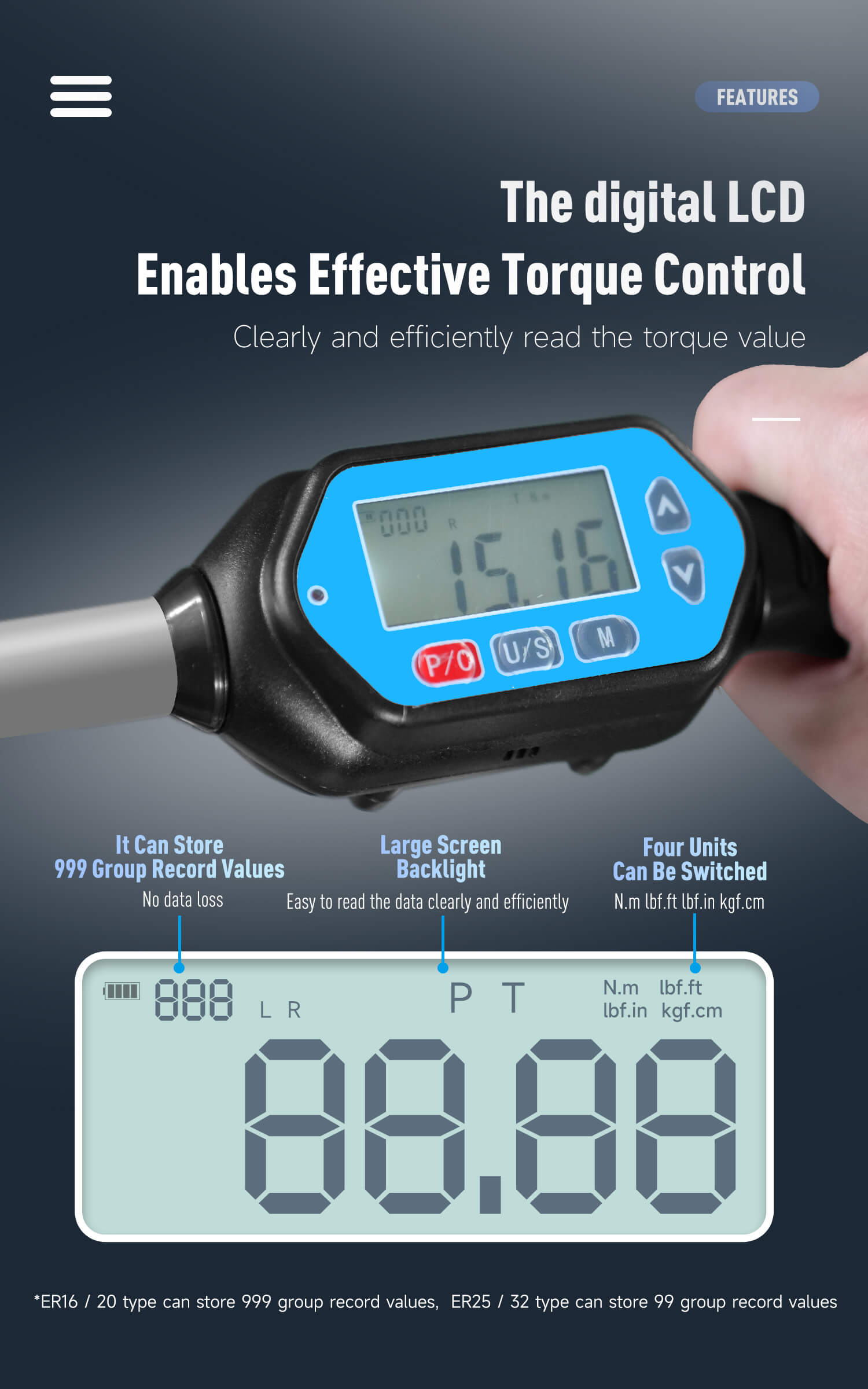High Precision Digital Torque Wrench Made For Tightening and Removing ER20 Nuts