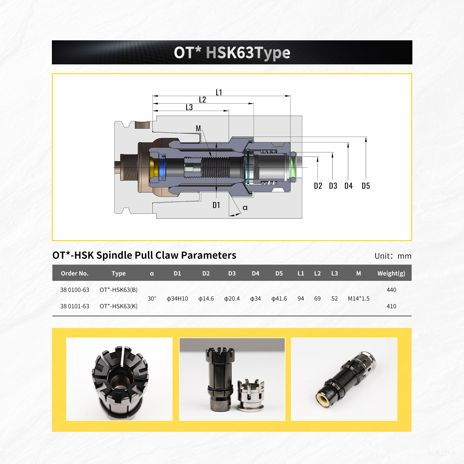 HSK Spindle Pull Claw CNC Spindle Clamping Gripper Fit HSK Spindles