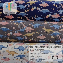S-CPL1205 Twill 100% Cotton Poplin Fabric Dinosaur Printed,120gsm,160cm，MOQ=50m