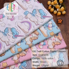 S-CP1206 Twill 100% Cotton Poplin Fabric Unicorn Printed,120gsm,160cm，MOQ=50