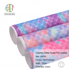 GSP05 Glitter Mermaid/Multicolour Rainbow PU Leather Vinyl Fabric 0.5MM