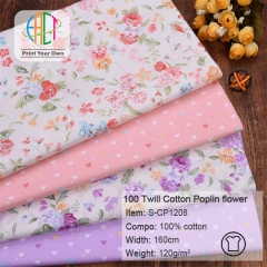 S-CP1208 Twill 100% Cotton Poplin Fabric Flower Printed,120gsm,160cm，MOQ=50m