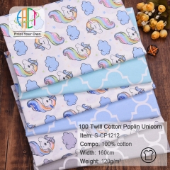 S-CP1212 Twill 100% Cotton Poplin Fabric Unicorn Printed,120gsm,160cm，MOQ=50m