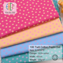S-CP1215 Twill 100% Cotton Poplin Fabric Colorful Dots Printed,120gsm,160cm，MOQ=50m