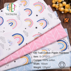 S-CP1211 Twill 100% Cotton Poplin Fabric Rainbow Printed,120gsm,160cm，MOQ=50m