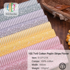 S-CP1218 Twill 100% Cotton Poplin Fabric Stripe And Floral Printed,120gsm,160cm，MOQ=50m