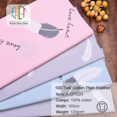 S-CP1224 Twill 100% Cotton Poplin Fabric Printed Plain Feather,120gsm,160cm,MOQ=50m