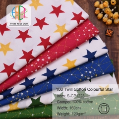 S-CP1223 Twill 100% Cotton Poplin Fabric Printed Colorful Star,120gsm,160cm,MOQ=50m