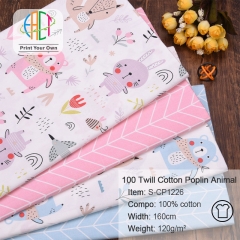 S-CP1226 Twill 100% Cotton Poplin Fabric Printed Animal ,120gsm,160cm,MOQ=50m