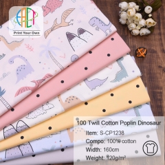 S-CP1238 Twill 100% Cotton Poplin Fabric Printed Dinosaur,120gsm,160cm,MOQ=50m