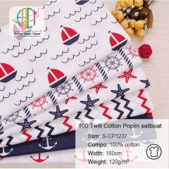 S-CP1237 Twill 100% Cotton Poplin Fabric Printed Sailboat,120gsm,160cm,MOQ=50m
