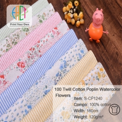 S-CP1240 Twill 100% Cotton Poplin Fabric Printed Flowers,120gsm,160cm,MOQ=50m