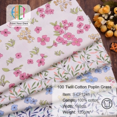 S-CP1241 Twill 100% Cotton Poplin Fabric Printed Grass,120gsm,160cm,MOQ=50m