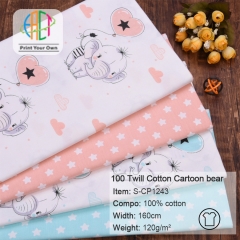S-CP1243 Twill 100% Cotton Poplin Fabric Printed Cartoon bear,120gsm,160cm,MOQ=50m