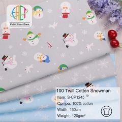 S-CP1245 Twill 100% Cotton Poplin Fabric Printed Snowman,120gsm,160cm,MOQ=50m