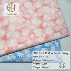 S-CP1250 Twill 100% Cotton Poplin Fabric Printed Daisy,120gsm,160cm,MOQ=50m