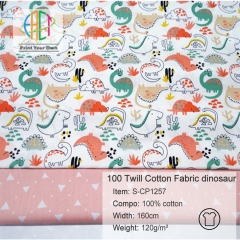 S-CP1257 Twill 100% Cotton Poplin Fabric Printed Dinosour,120gsm,160cm,MOQ=50m