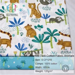 S-CP1255 Twill 100% Cotton Poplin Fabric Printed Animals,120gsm,160cm,MOQ=50m