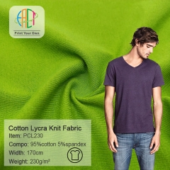PCL230 Wholesale 95/5 Cotton Lycra Knit Plain Fabric 230gsm MOQ 25KG as a roll