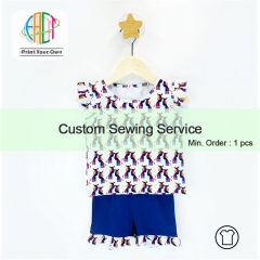 BC012 Custom Sewing Service Pleated Frill Short Sleeve Baby Outfit 2-Pieces Set With Your Own Design