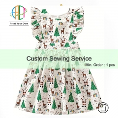 BC020 Custom Sewing Service For Fashion Print Girl's Romper Dress Flutter Sleeves With Your Own Design
