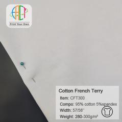 CFT300 Custom Printed Cotton Lycra French Terry fabric 95%C 5%SP, 300gsm