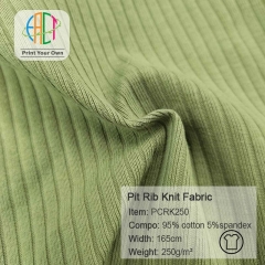PCRK250 Wholesale 95/5 Solid Cotton Lycra Pit Rib Knit Plain Fabric 250gsm MOQ 25KG as a roll