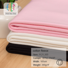 PCFL300 Wholesale 95%Cotton 5%Spandex Solid Cotton Fleece Fabric 290-300gsm MOQ 25KG as a roll