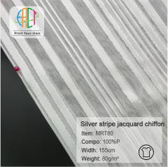 MRT80 Custom Printed Silver Stripe Jacquard Chiffon Fabric 100%P, 80gsm