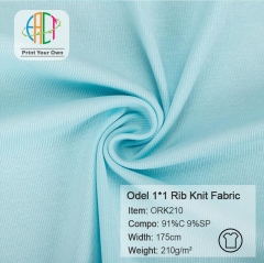 ORK210 Wholesale Odel 1*1 Rib Knit Fabric 91/9 Cotton Spandex 210gsm MOQ 25KG as a roll