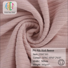 PRKF360 Wholesale Pit Rib Knit Fleece Fabric 50%C 48%P 2%SP 360gsm MOQ 25KG as a roll