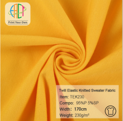 TEK230 Wholesale Twill Elastic Knitted Sweater Fabric 95%P 5%Sp 230gsm MOQ 25KG as a roll