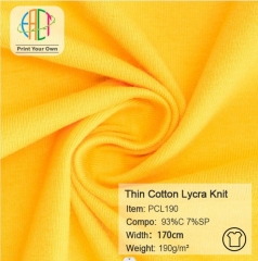 PCL190 Wholesale 93/7 Cotton Lycra Knit Plain Fabric 190gsm MOQ 25KG as a roll
