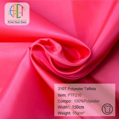 PTF210 Wholesale 210T Polyester Taffeta Fabric 100%P 55gsm, MOQ=200m