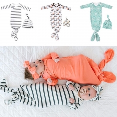 G002 Customized Knotted Newborn Gown For Baby Sleeper Gift set