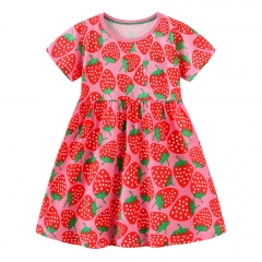 G005  Knitted Cotton Short Sleeve Kids' Dress Strawberry Print Dress