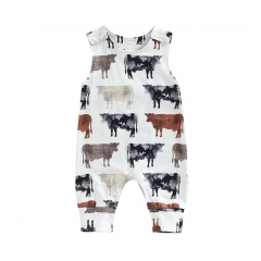 G021 Western Baby Boy Girl Clothes Cow Print Jumpsuit Sleeveless Button Romper Infant Summer Cloth