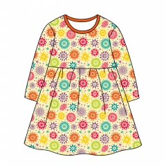 G010  Knitted Cotton Long Sleeve Kids' Dress Floral Print Dress