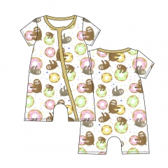 G030 Custom Made Bamboo Shortie Romper Pajamas, 2 Way Zipper Sleepers